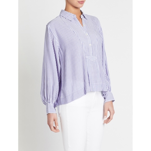 CURRENT/ELLIOTT • The Emmy Striped Half-Placket Long Sleeve Blouse, 2 - Picture 12 of 16
